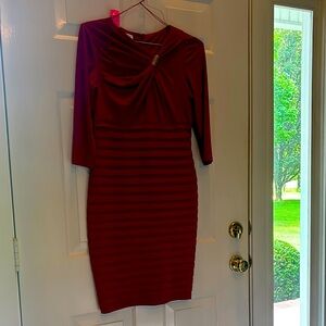 London Times Red Ribbed Sheath Dress 3/4 Sleeve